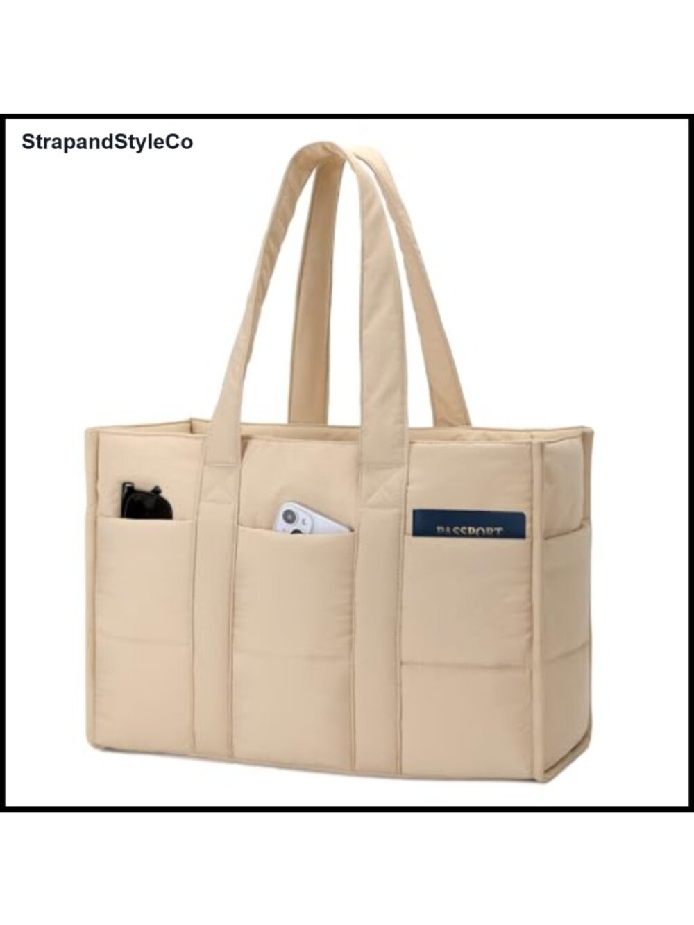 Puffer Tote Bag 16 Pockets Laptop Travel Work School